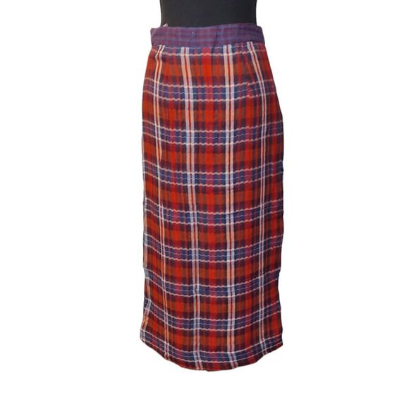 Urban Outfitters Plaid Midi Button Front Lightweight Pencil Skirt Small - Picture 4 of 6